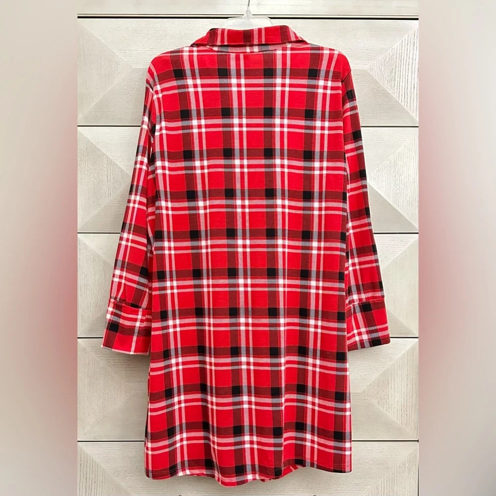 Next Question Red and Black Plaid Shirt Dress - Size 3X - Picture 2 of 5